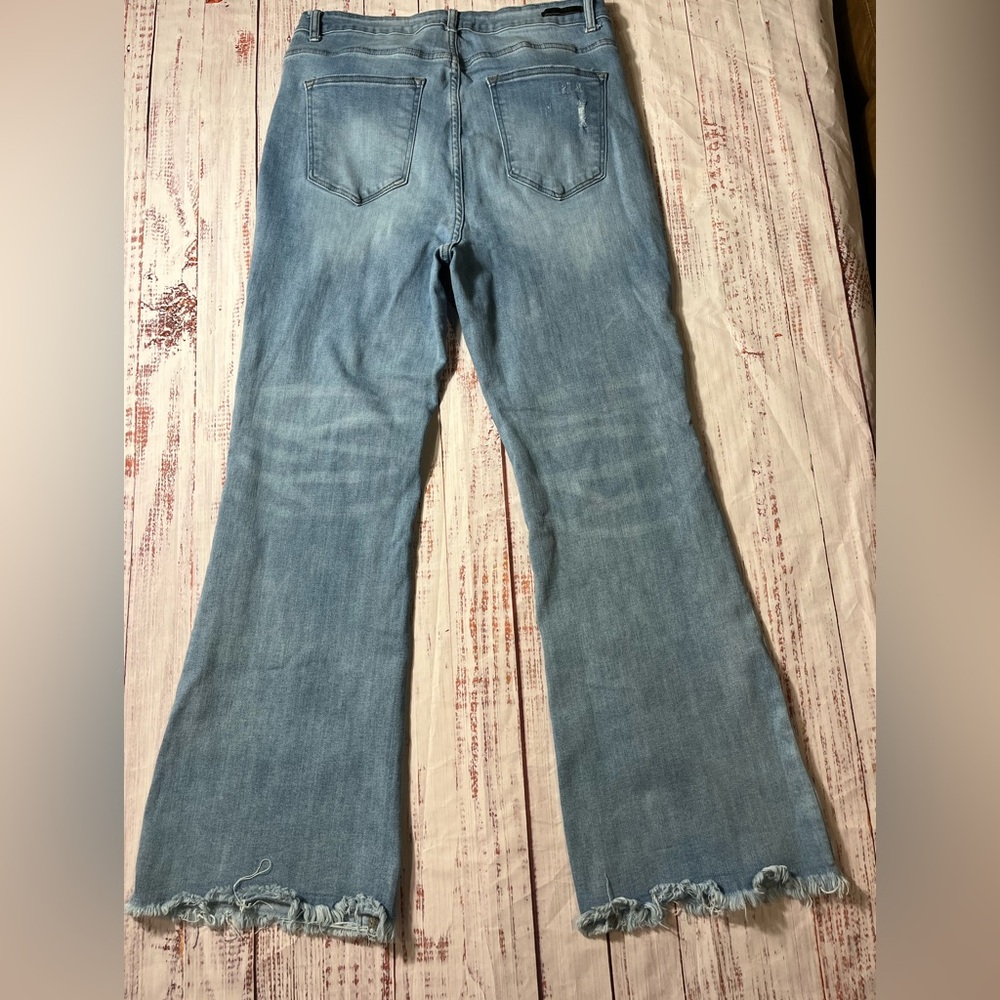 Risen Light Blue Flare Jeans for Women raw hem 31 inch inseam - Picture 3 of 3